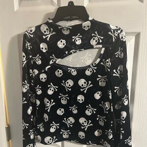 Black Velvet Skull Cutout Top